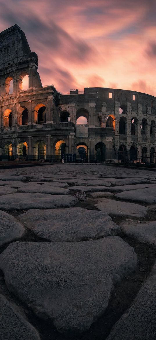 sunset, city, building, colosseum, rome