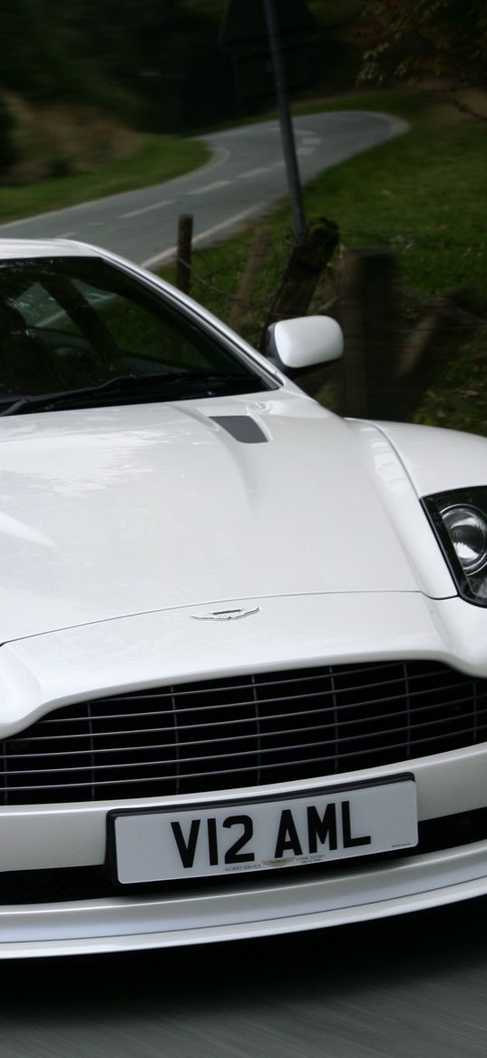 aston martin, v12, vanquish, 2004, white, front view, cars, nature