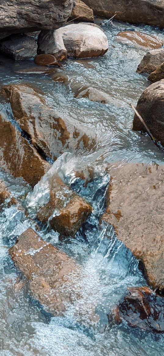 rocks, stream, river, nature