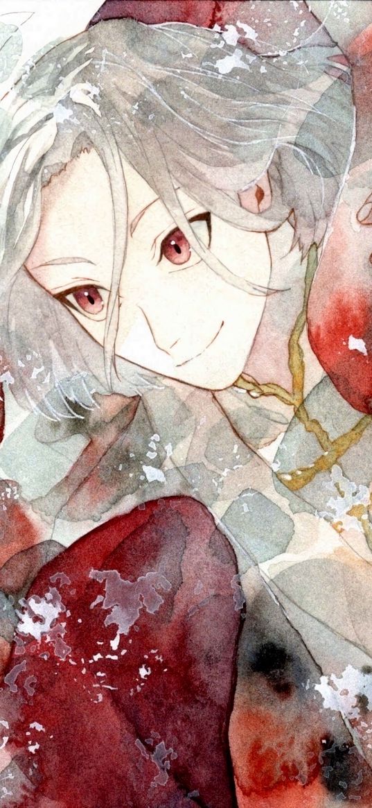 guy, smile, watercolor, kimono, anime