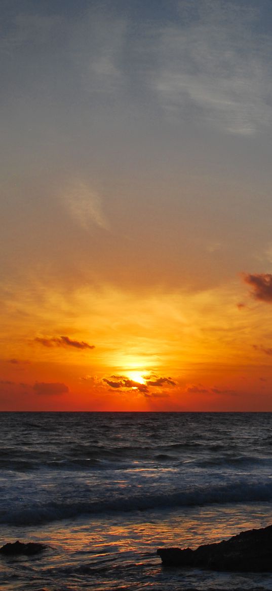 sea, waves, sunrise, horizon