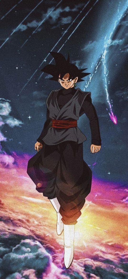 black goku, dragon ball, anime, character, clouds, art