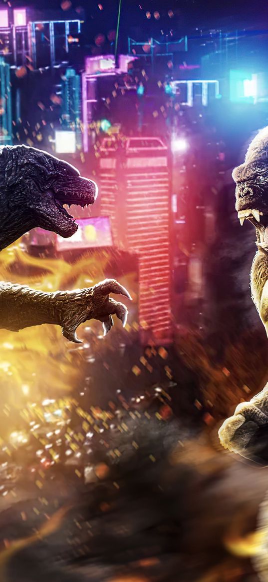 godzilla vs kong, movie, characters, city, fight