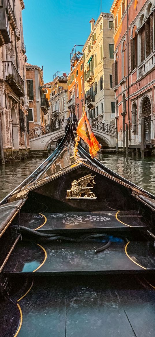 gondola, boat, river, city, venice, italy