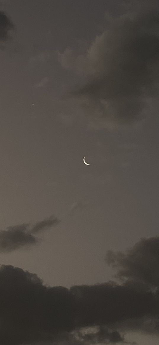 sky, night, moon, crescent moon, clouds