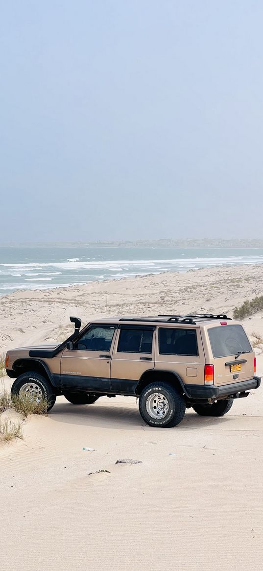 jeep grand cherokee, jeep, suv, car, sand, beach, sea, nature