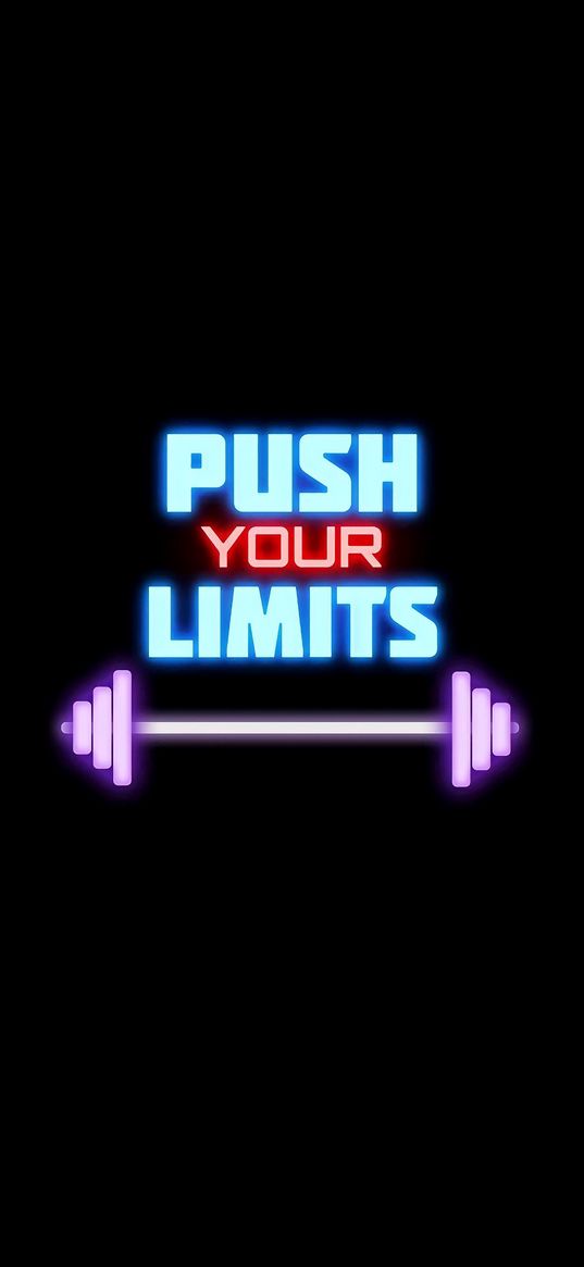 barbell, motivation, push your limits, sports, neon, black background