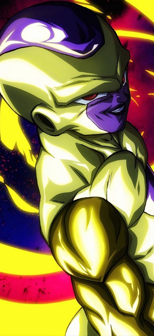 frieza, dragon ball, anime, villain, muscular, magic, golden, art