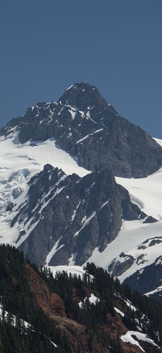 mountains, snow, relief, cascades