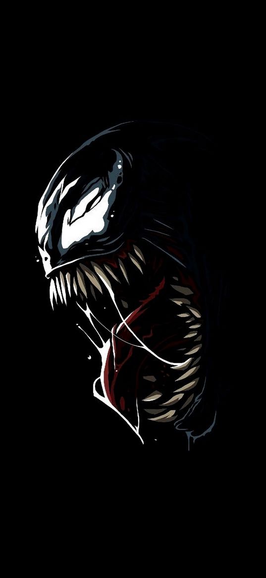 venom, marvel, monster, teeth, mouth, black background, art