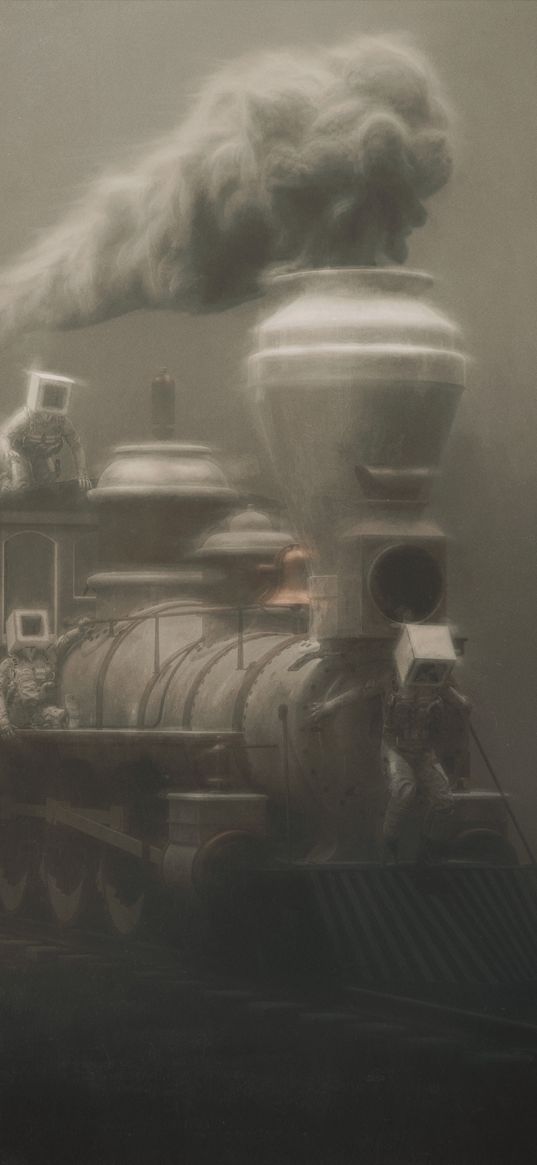 locomotive, smoke, art