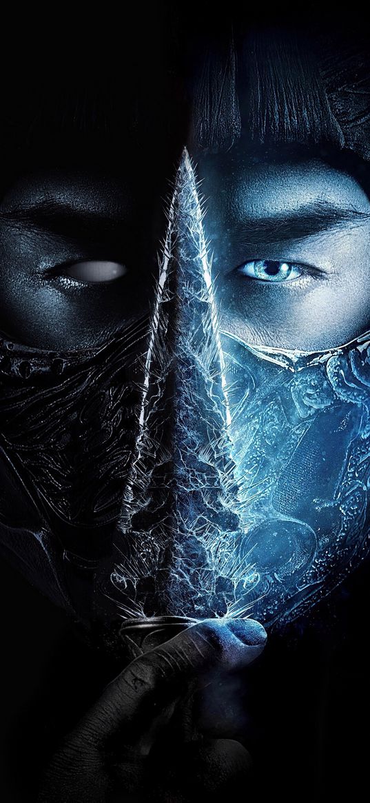 sub-zero, mortal kombat, game, movie, ninja, kunai, dagger, ice, mask, blue, art