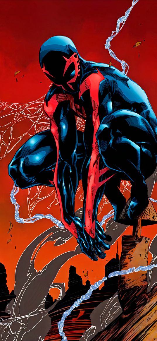 spider-man 2099, spider-man, spiderman, superhero, marvel, roof, web, art