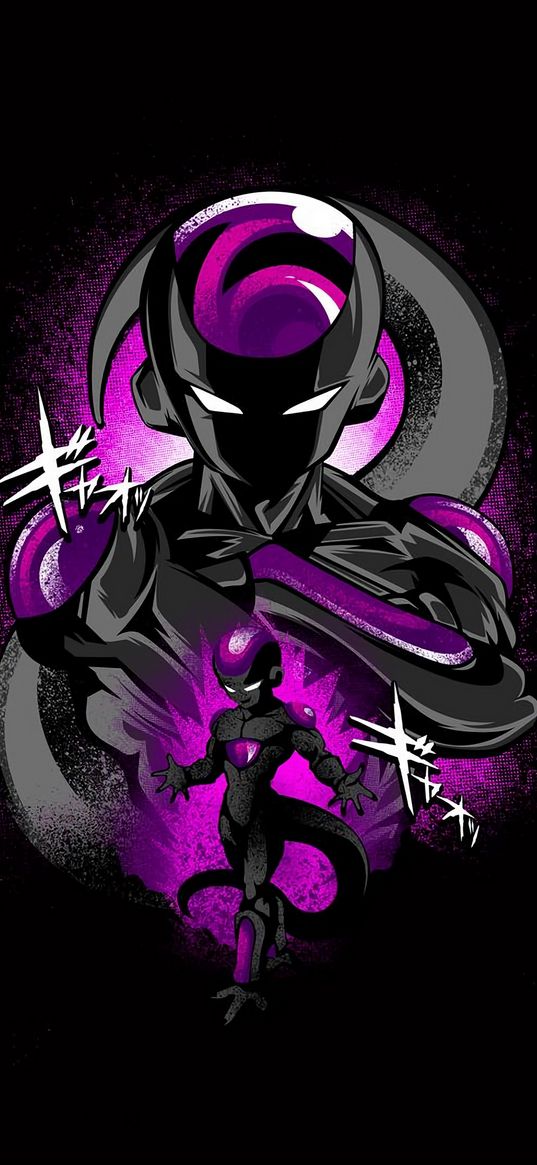 freezer, dragon ball, anime, character, alien, black, purple, art