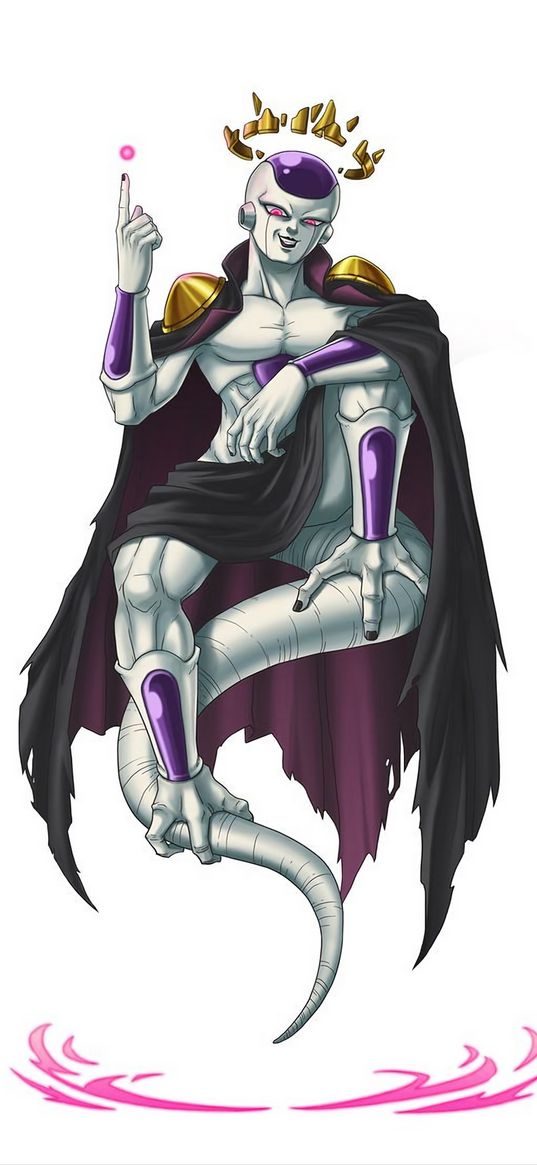 freezer, dragon ball, anime, character, alien, magic, crown, cloak, art