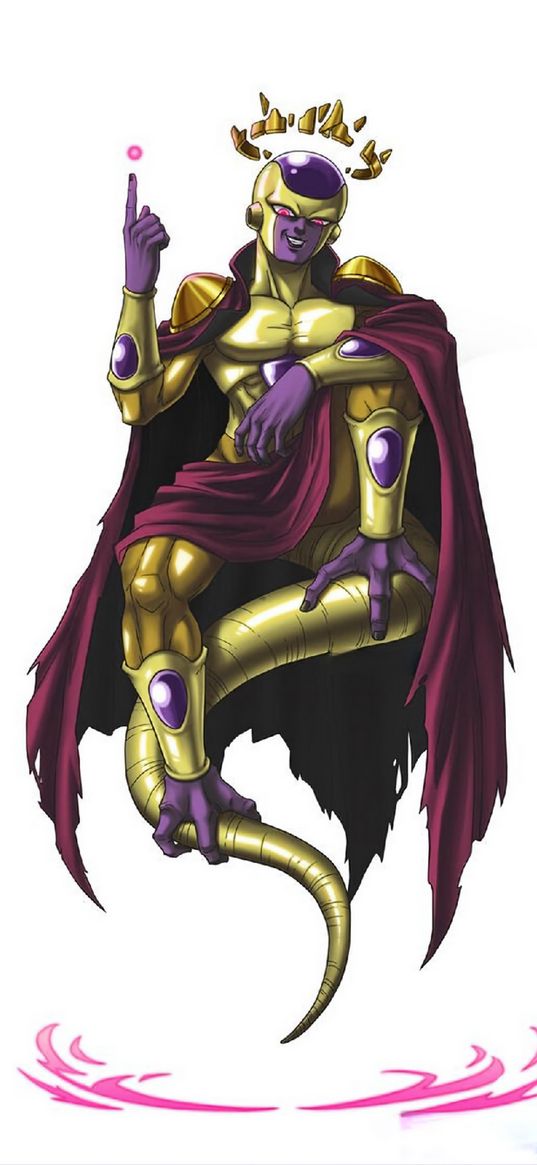 freezer, dragon ball, anime, character, alien, magic, crown, cloak, golden, art