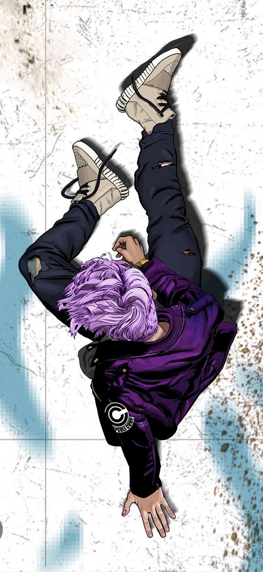boy, sport style, purple, white background, anime, art