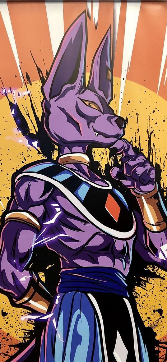 beerus, dragon ball, anime, character, cat, god, art