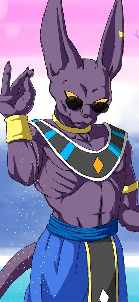 beerus, dragon ball, anime, character, cat, god, glasses, gesture, art