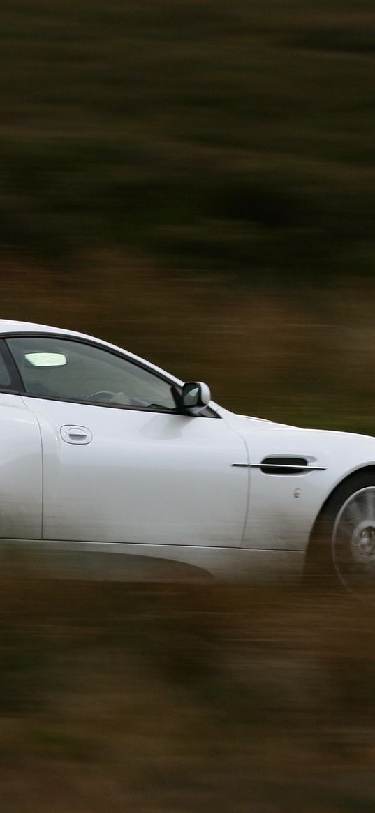 aston martin, v12, vanquish, 2004, white, side view, speed