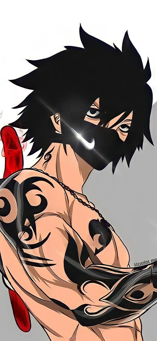 grey fullbuster, fairy tail, anime, mask, tattoo, nike, art