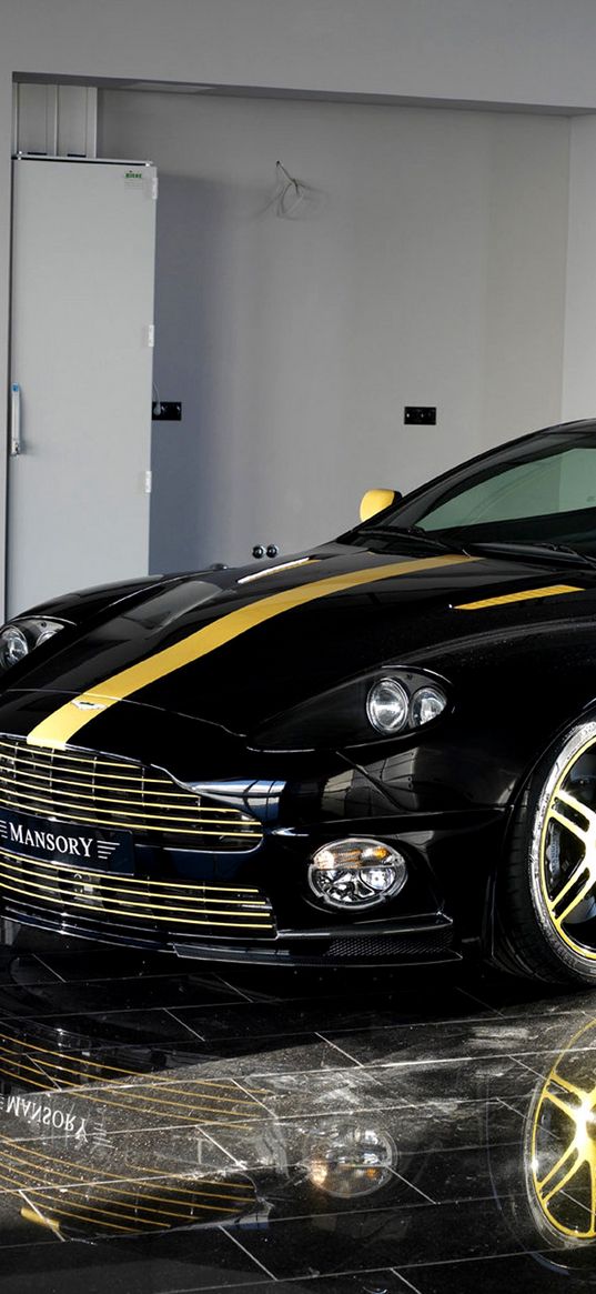 mansory, aston martin, vanquish, 2005, black, side view, auto, reflection