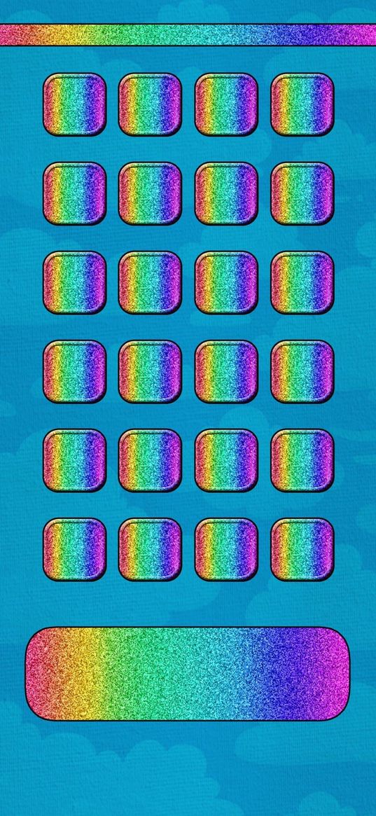 buttons, rainbow, blue background, shapes