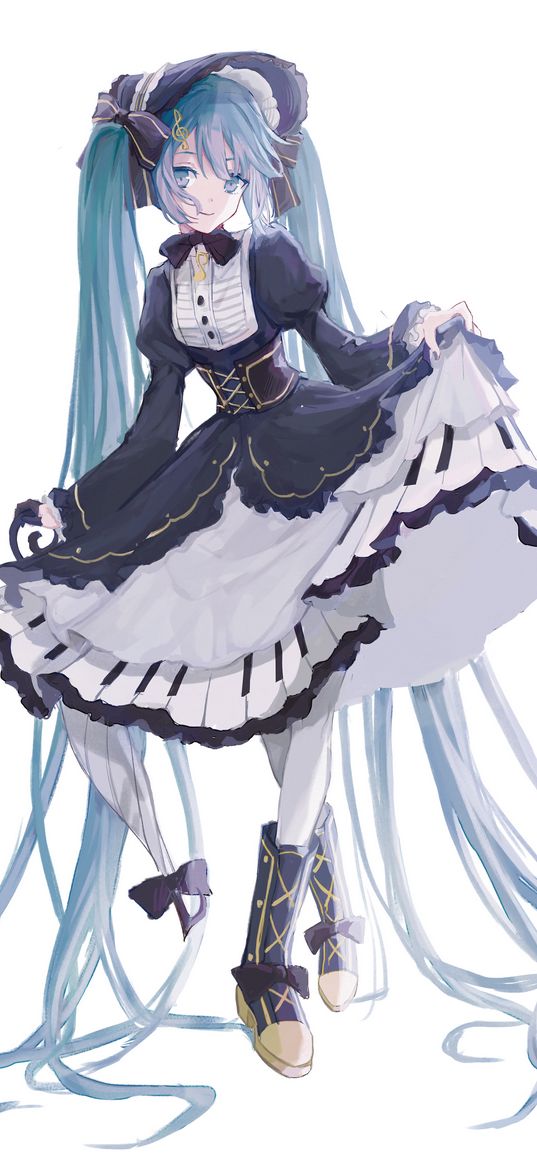 miku hatsune, vocaloid, singer, girl, green hair, green eyes, dress, beautiful, cute, white background, anime, art