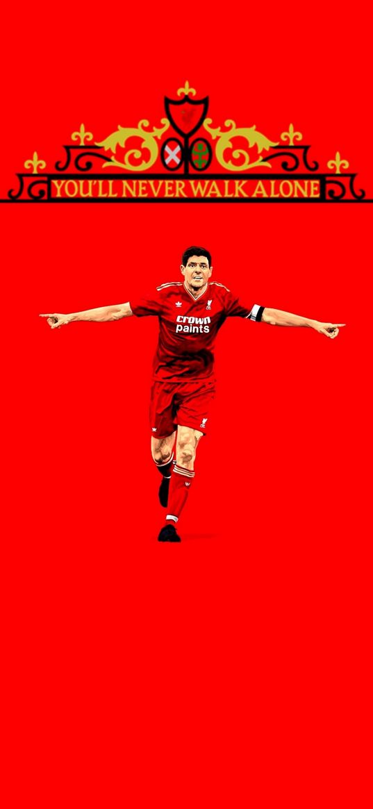 steven gerrard, footballer, football, liverpool, text, quote, you'll never walk alone, red background, art