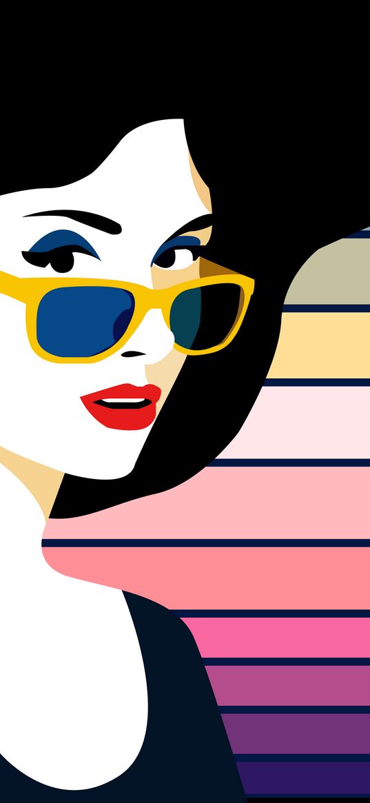 girl, sunglasses, stripes, retro, art