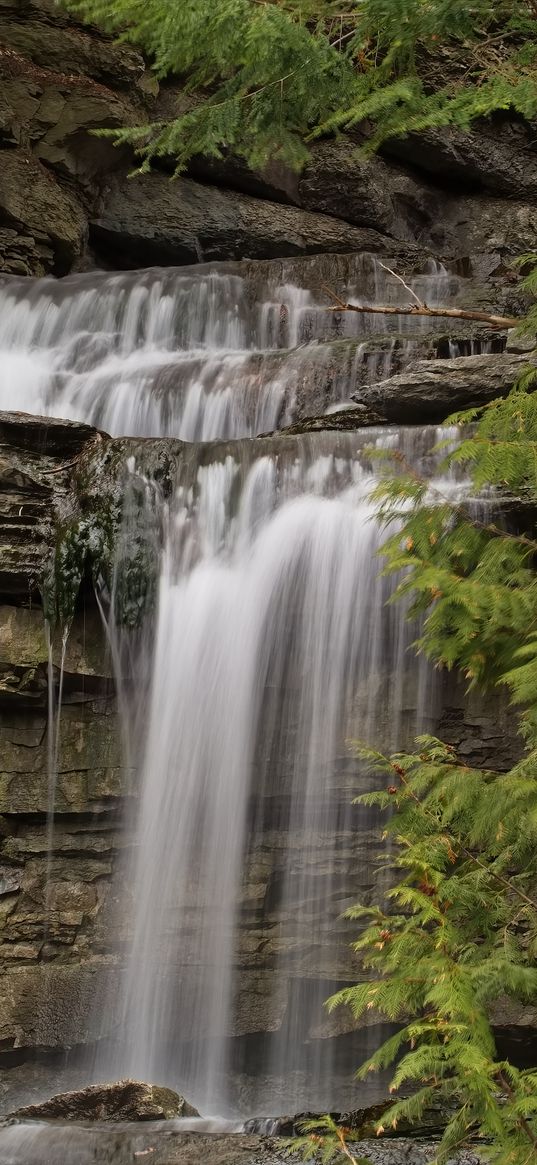 waterfall, cascades, rocks