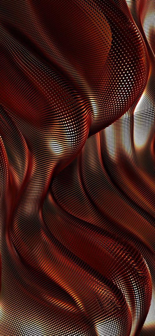 waves, distortion, bends, dots, texture, orange, copper, abstraction