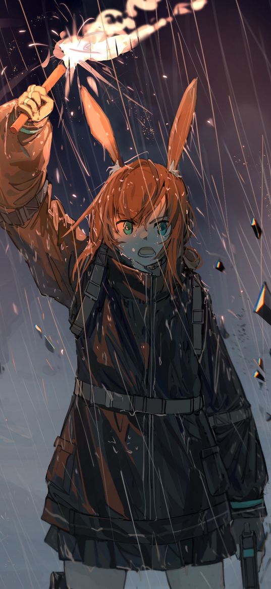 amiya, arknights, anime, girl, game, art, rain