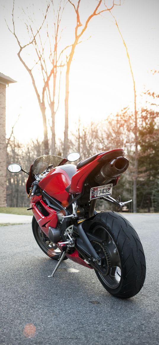 ducati, motorcycle, bike, red, back view