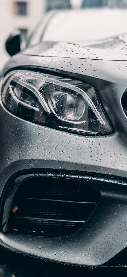 mercedes benz, mercedes, car, grey, drops, headlight