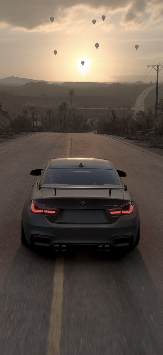 bmw, m4, car, grey, road, cacti