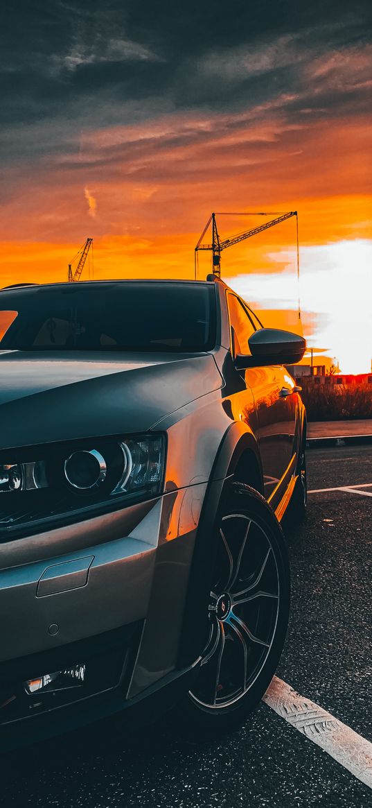 car, sunset, skoda