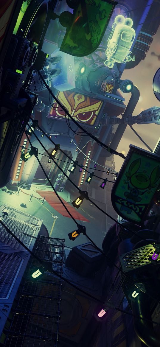 street, garland, cyberpunk, city, future, fiction, art