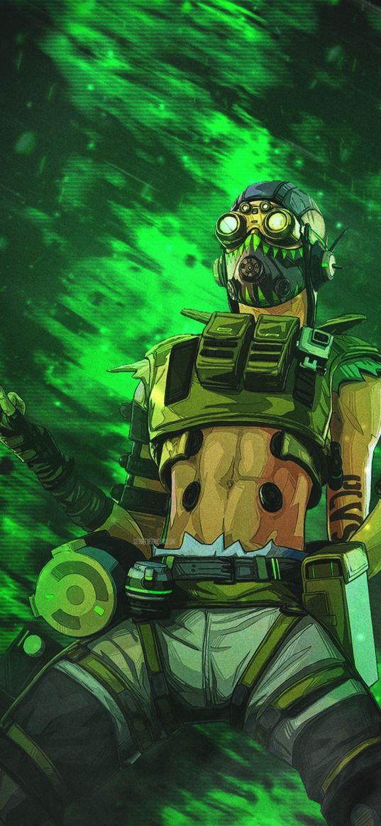 octane, apex legends, game, character, mask, glasses, green, art