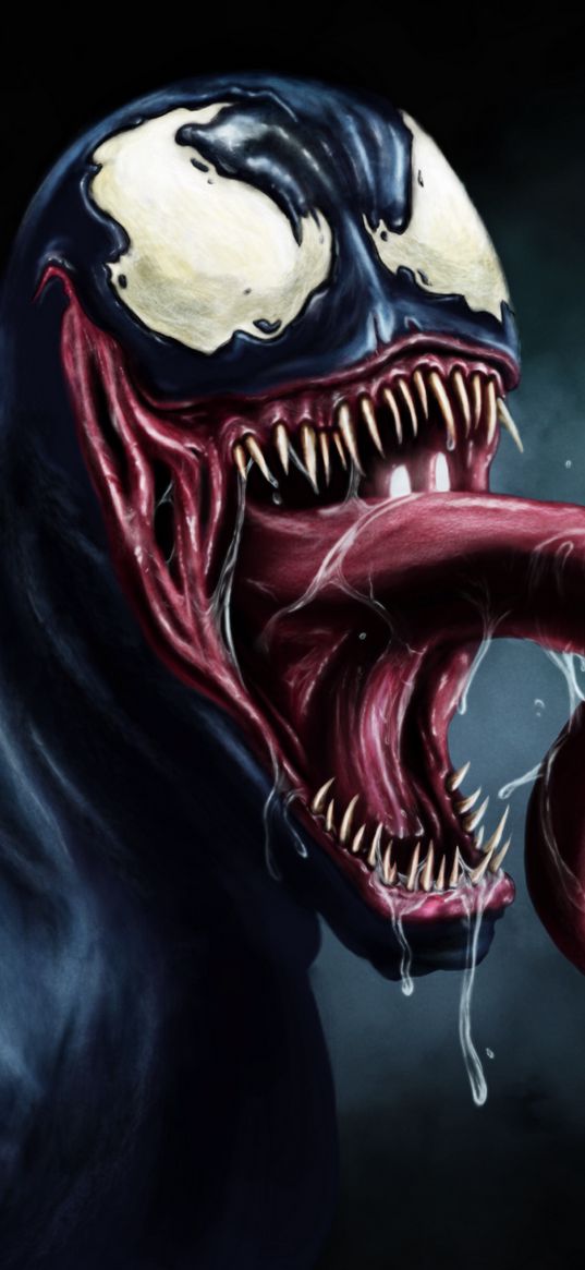 venom, superhero, marvel, monster, tongue, mouth, teeth, scary, dark, comic, art