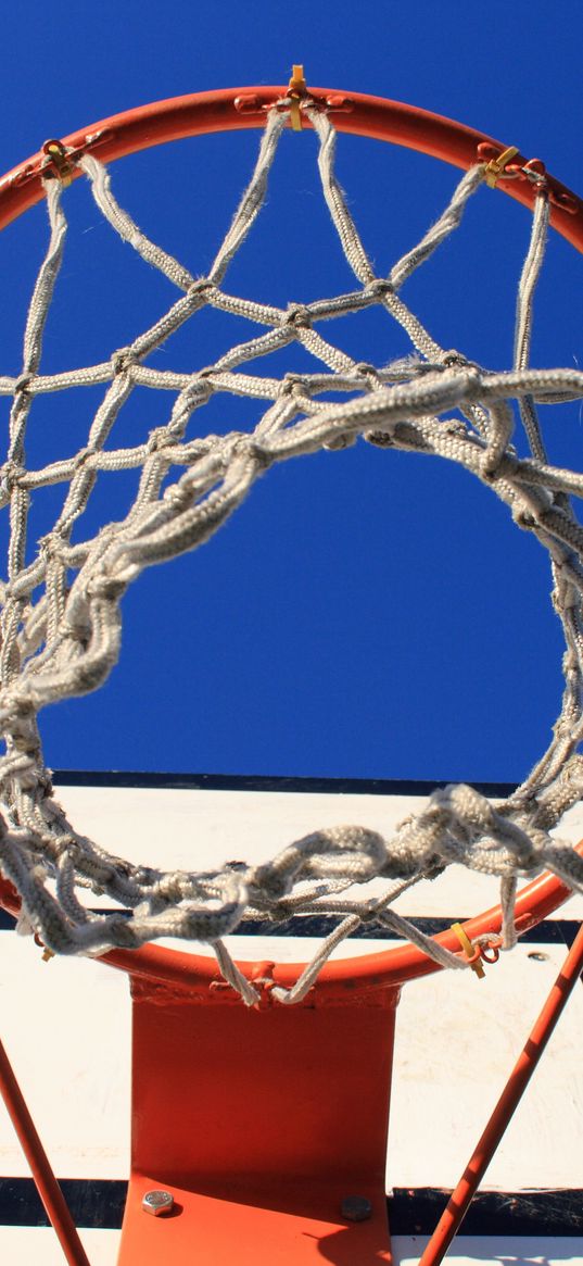 basketball stand, net, basketball, sports, bottom view, sky