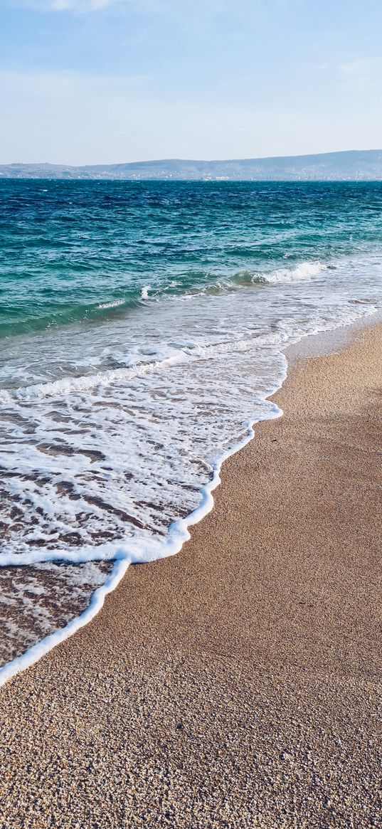 sea, waves, beach, sand, mountains, summer