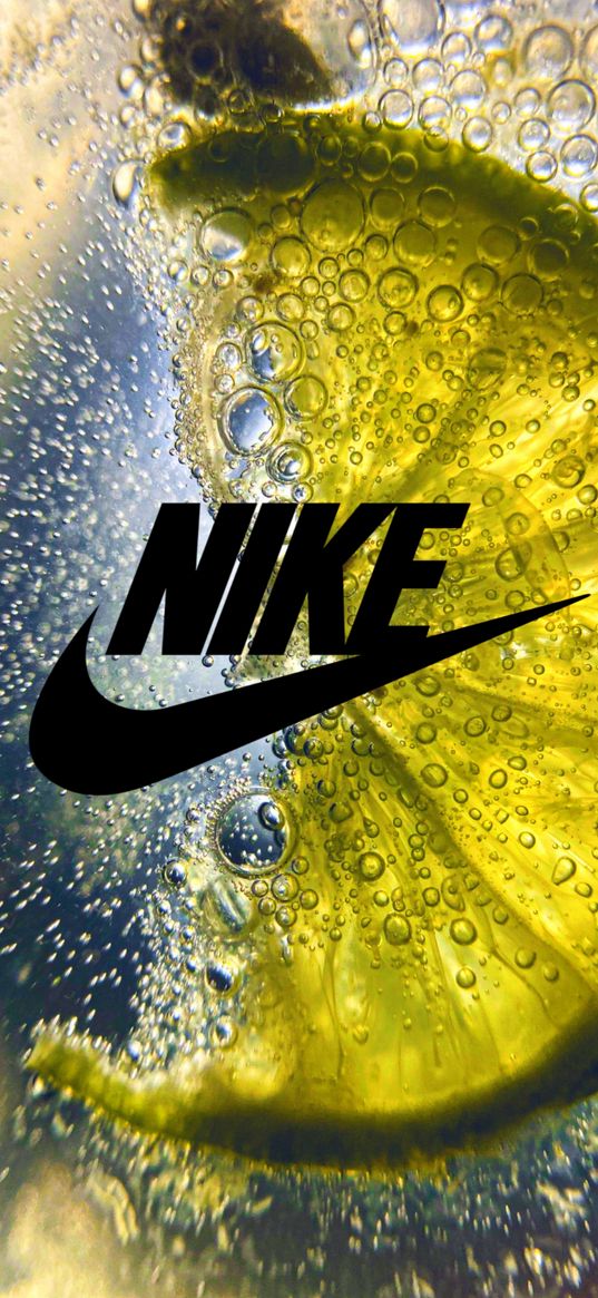 nike, logo, brand, lemon, yellow, bubbles