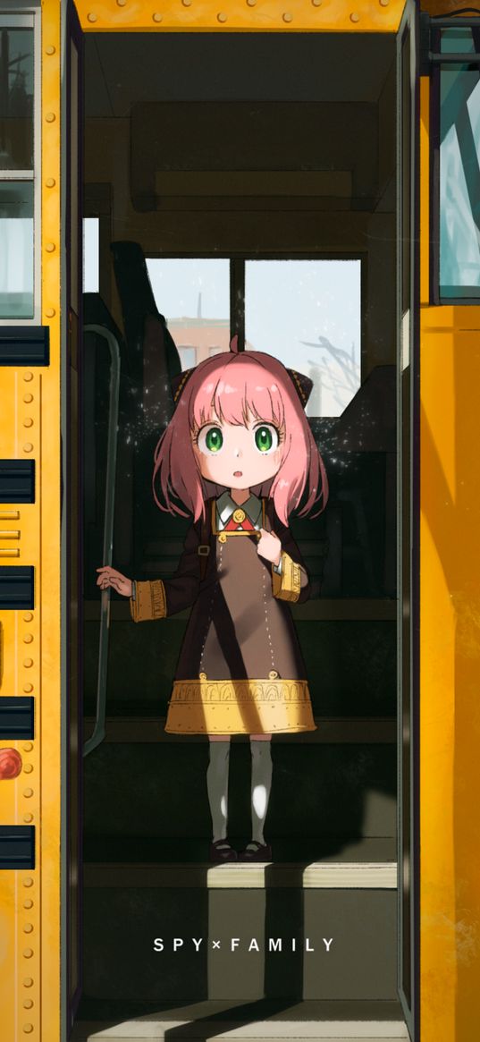 anya forger, spy x family, anime, girl, art, bus