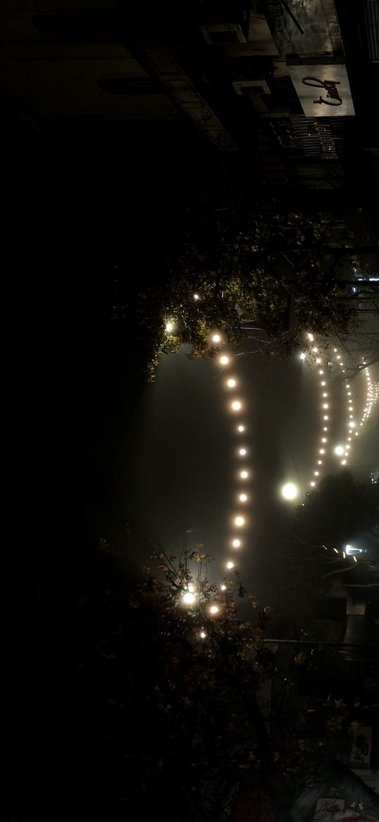 street, road, garlands, lanterns, dark, night, city