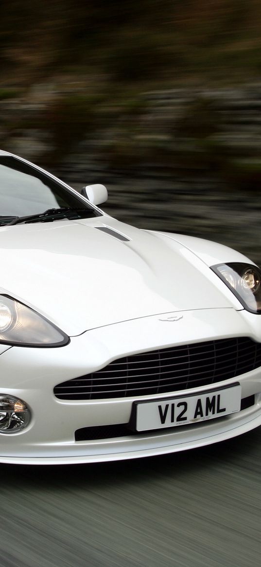 aston martin, v12, vanquish, 2004, white, front view, cars, speed