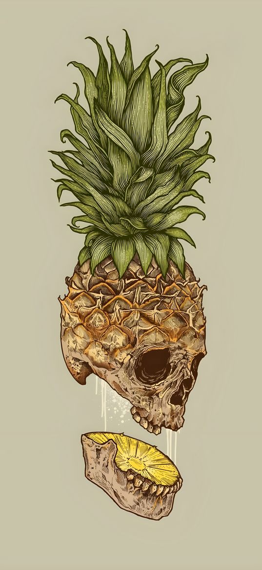 pineapple, skull, illustration, yellow