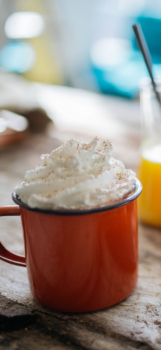 mug, whipped cream, blur, food