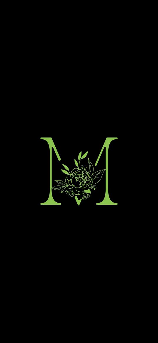 m, letter m, letter, rose, flower, green, black background