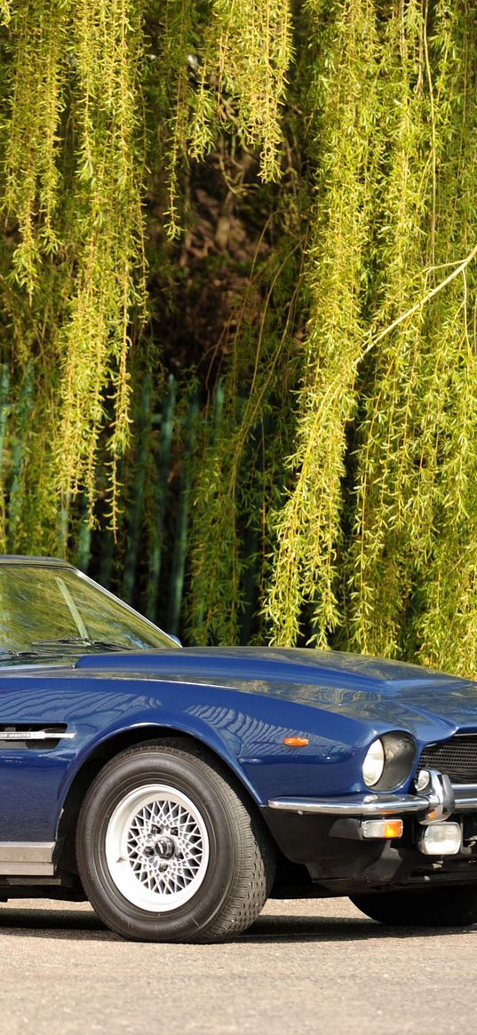 aston martin, v8, volante, 1977, blue, side view, auto